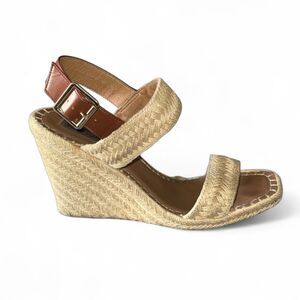 Steve Madden Raffia Espadrille‎ Wedge Sandals Natural Tan Buckle Strap Size 9